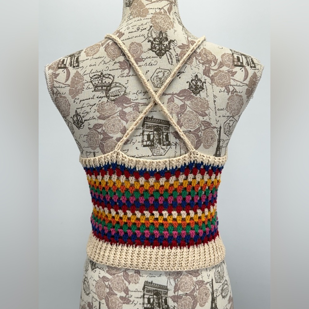A FATHER'S LOVE Multicolor Crochet Halter Top size S - Picture 4 of 13